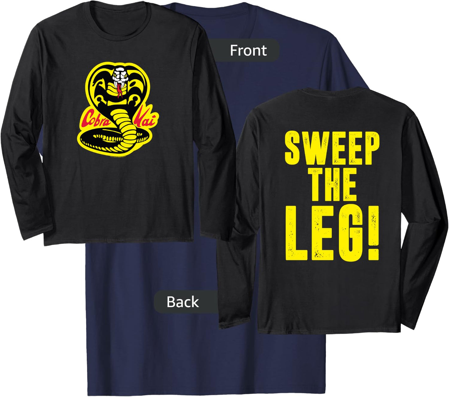 Cobra Kai Front and Back Sweep the Leg and Cobra Logo Show T-Shirt - T-Shirt | Navy