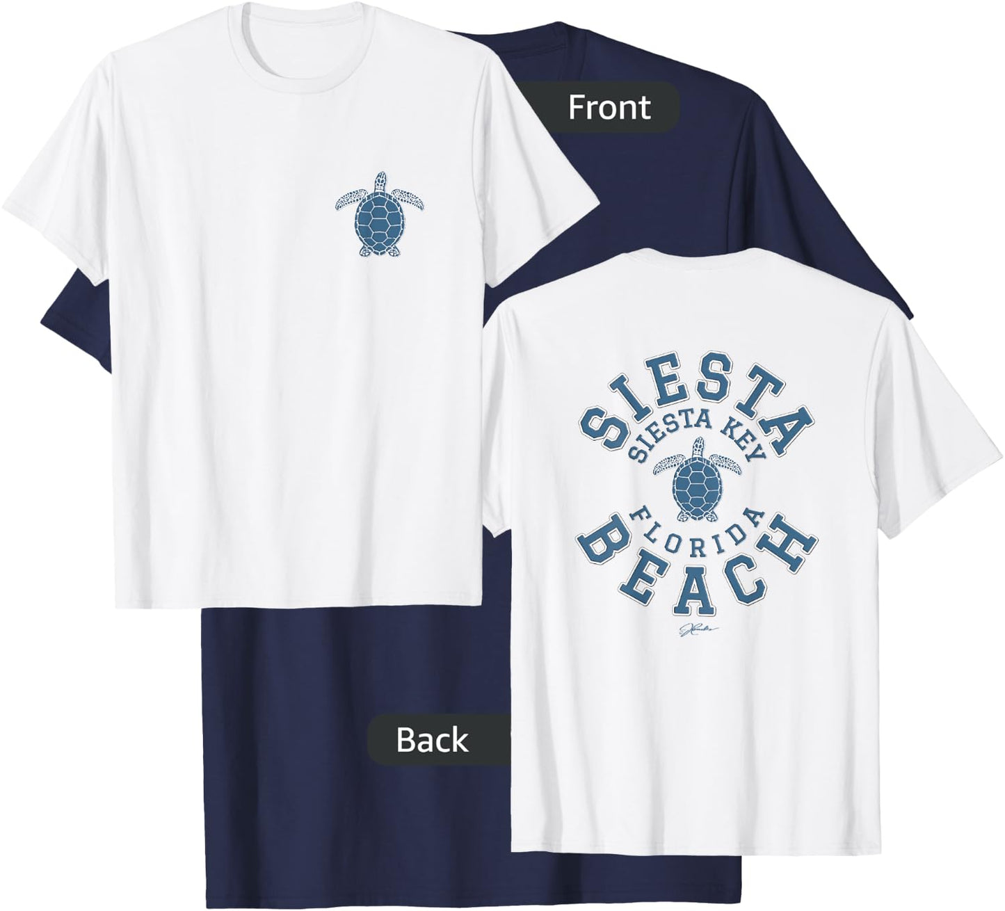 JCombs: Siesta Beach, Siesta Key, FL, Sea Turtle (Two-Sided) T-Shirt - T-Shirt | Navy