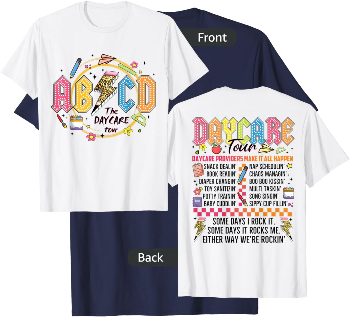 Funny ABCD Daycare Tour Retro Rockin' Back To School Gift T-Shirt - T-Shirt | Navy