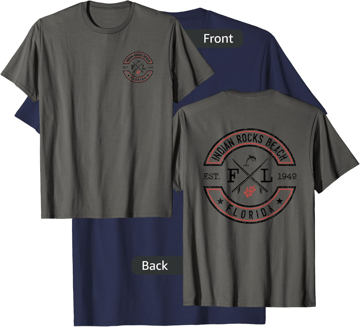 Indian Rocks Beach Florida FL Retro Surfer Front & Back Men Women Girls Kids T-Shirt - T-Shirt | Navy