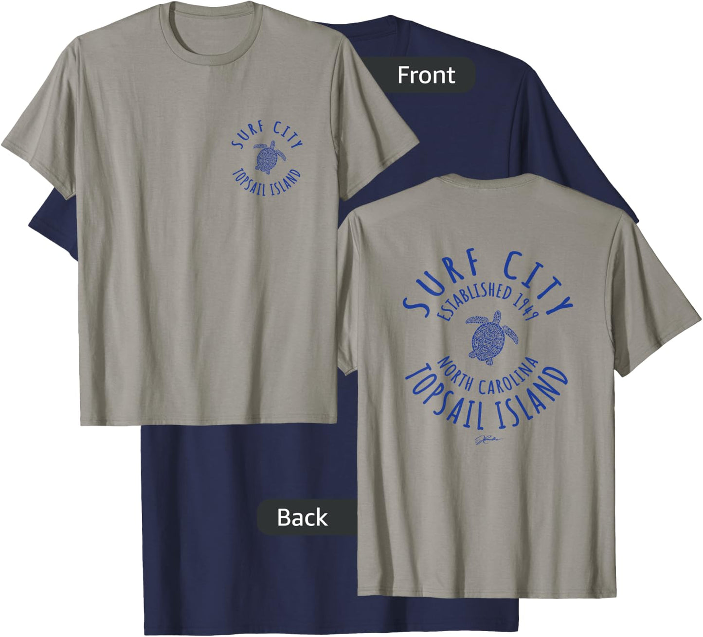 JCombs: Surf City, Topsail Island, NC, Sea Turtle (2-Sided) T-Shirt - T-Shirt | Navy