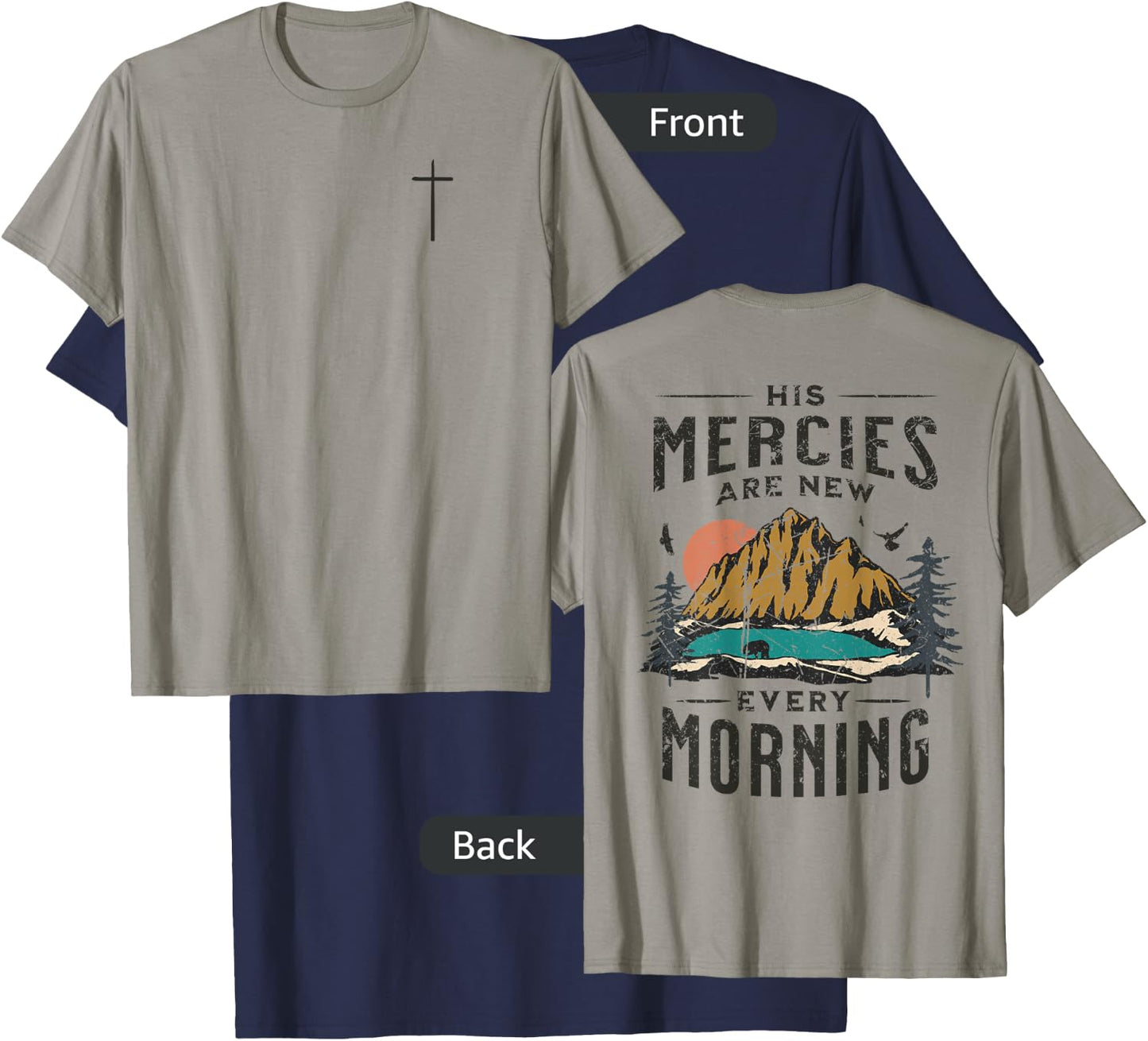 His Mercies Are New Every Morning Christian (On Back) T-Shirt - T-Shirt | Navy