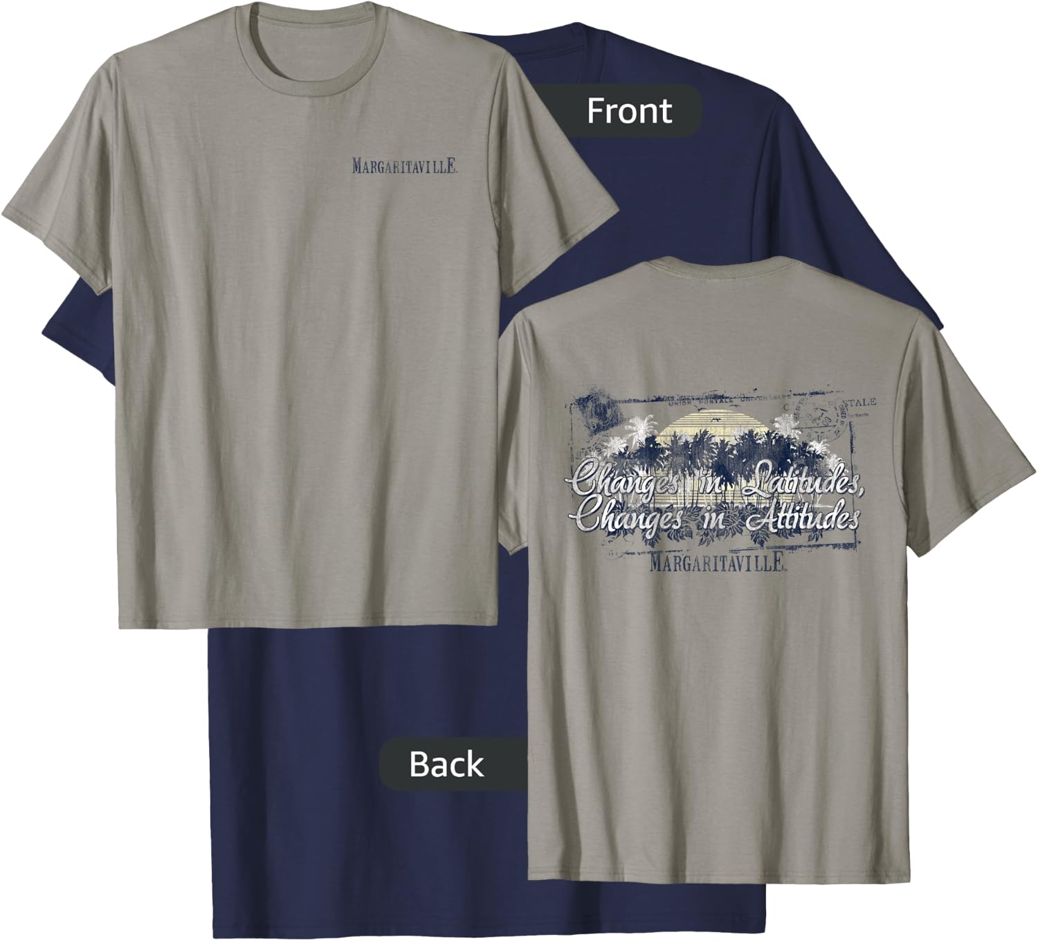 Margaritaville Changes in Latitudes, Changes in Attitudes Heather Grey Women's Classic Fit Cotton/Polyester Blend T-Shirt - T-Shirt | Navy