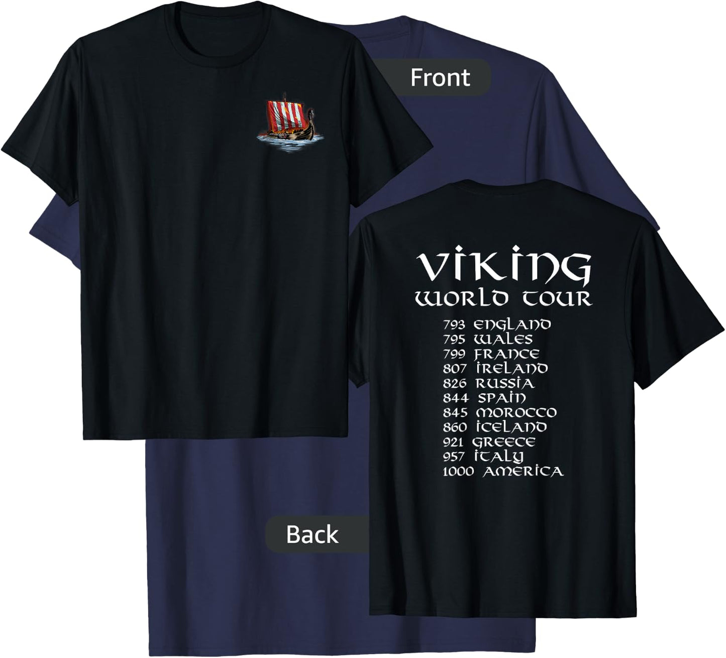 Norse History Gifts For Medieval Viking Explorers - Viking World Tour - Medieval Norse - Maritime History - Men's Black Short Sleeve Classic Fit - Small T-Shirt - T-Shirt | Navy