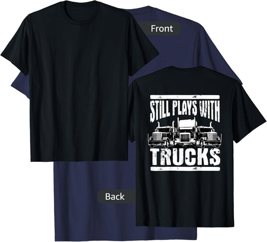 Trucker Tractor Trailer 18 Wheeler Design On Back T-Shirt - T-Shirt | Navy