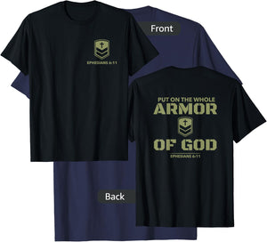God's Armor Warrior Ephesus 6:11 Front and Back Design T-Shirt - T-Shirt | Navy