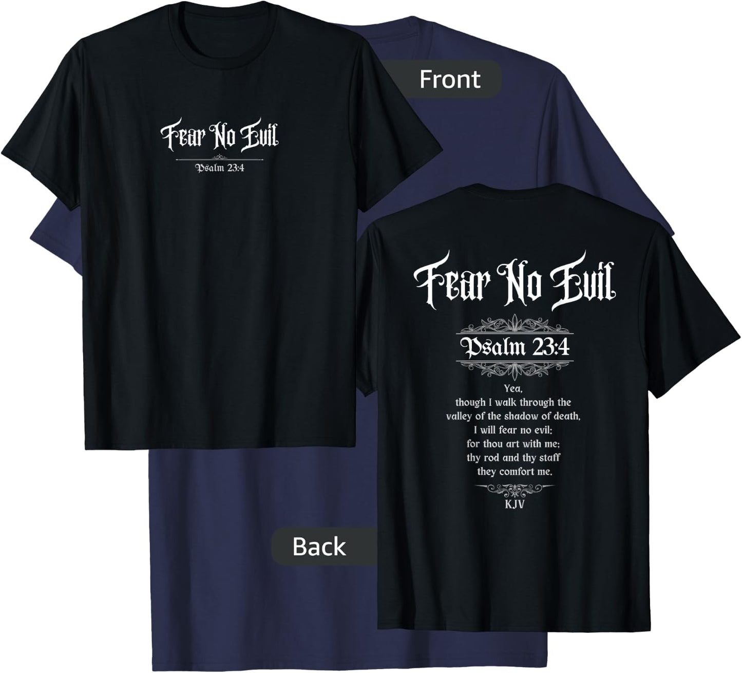 Jedidiah Sousa Fear No Evil Psalm 23:4 Women's Black Cotton T-Shirt - T-Shirt | Navy