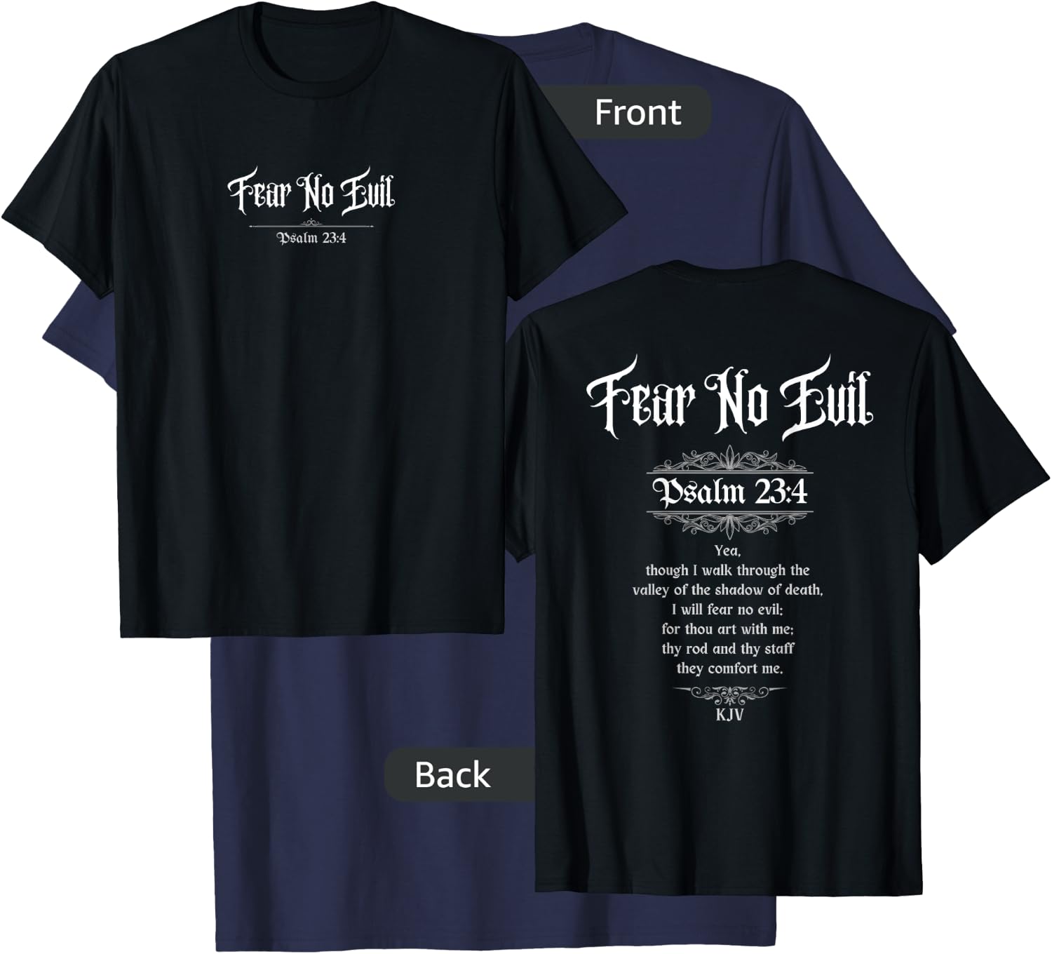 Jedidiah Sousa Fear No Evil Psalm 23:4 Women's Black Cotton T-Shirt - T-Shirt | Navy