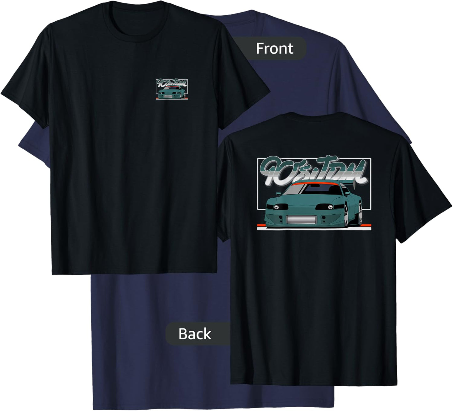 90s JDM TY MK4 GT Teal Car 2-Side Graphic T-Shirt - T-Shirt | Navy