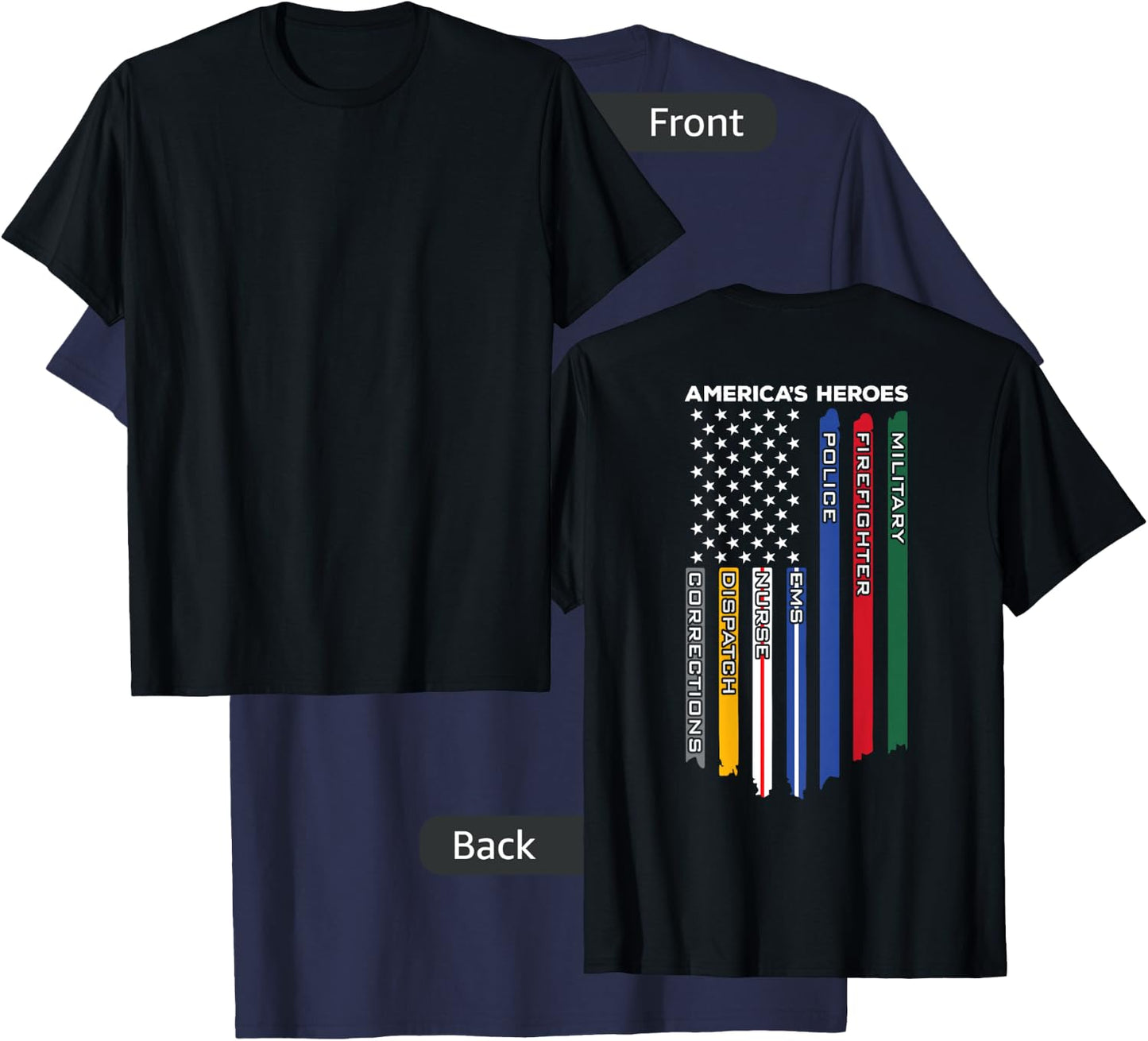 First Responders - Police Military Firefighter Nurse - Back Small T-Shirt - T-Shirt | Navy