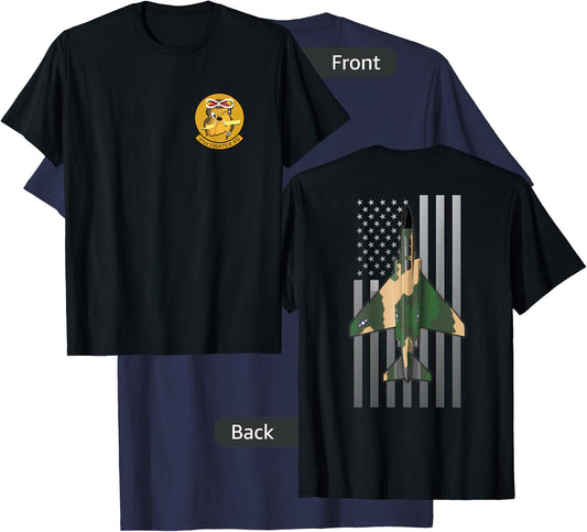 61st Fighter Squadron F-4 Phantom II and US Flag T-Shirt - T-Shirt | Navy
