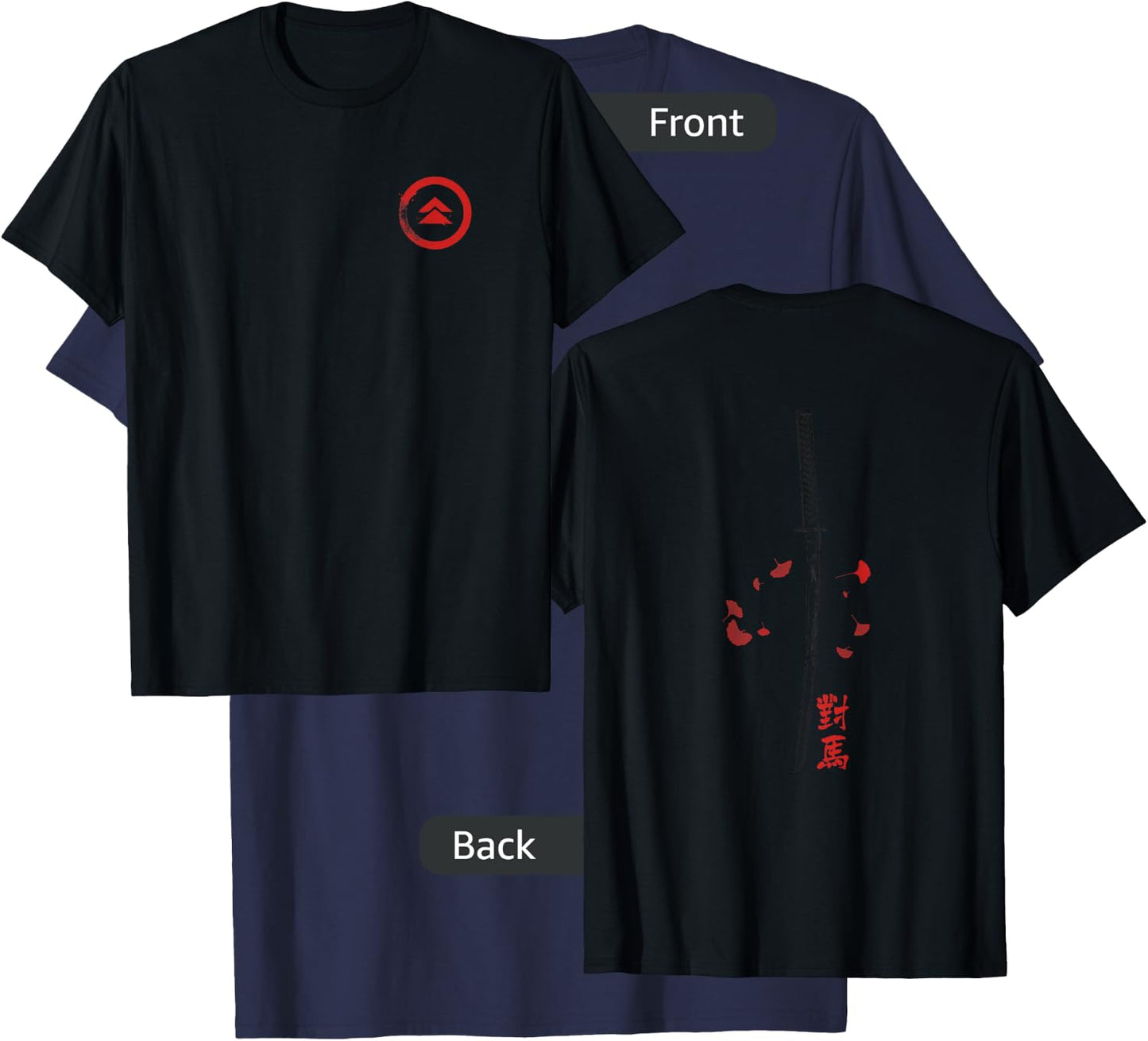 Ghost of Tsushima Front and Back Katana Leaves Video Game T-Shirt - T-Shirt | Navy