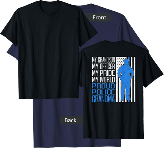 My Grandson My Officer Thin Blue Line Proud Police Grandma T-Shirt - T-Shirt | Navy