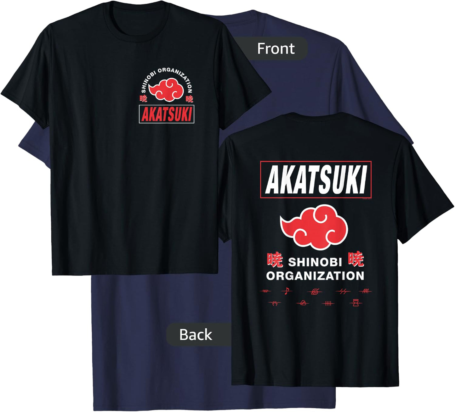 Naruto Shippuden Akatsuki Shinobi Org Front Back Anime T-Shirt - T-Shirt | Navy