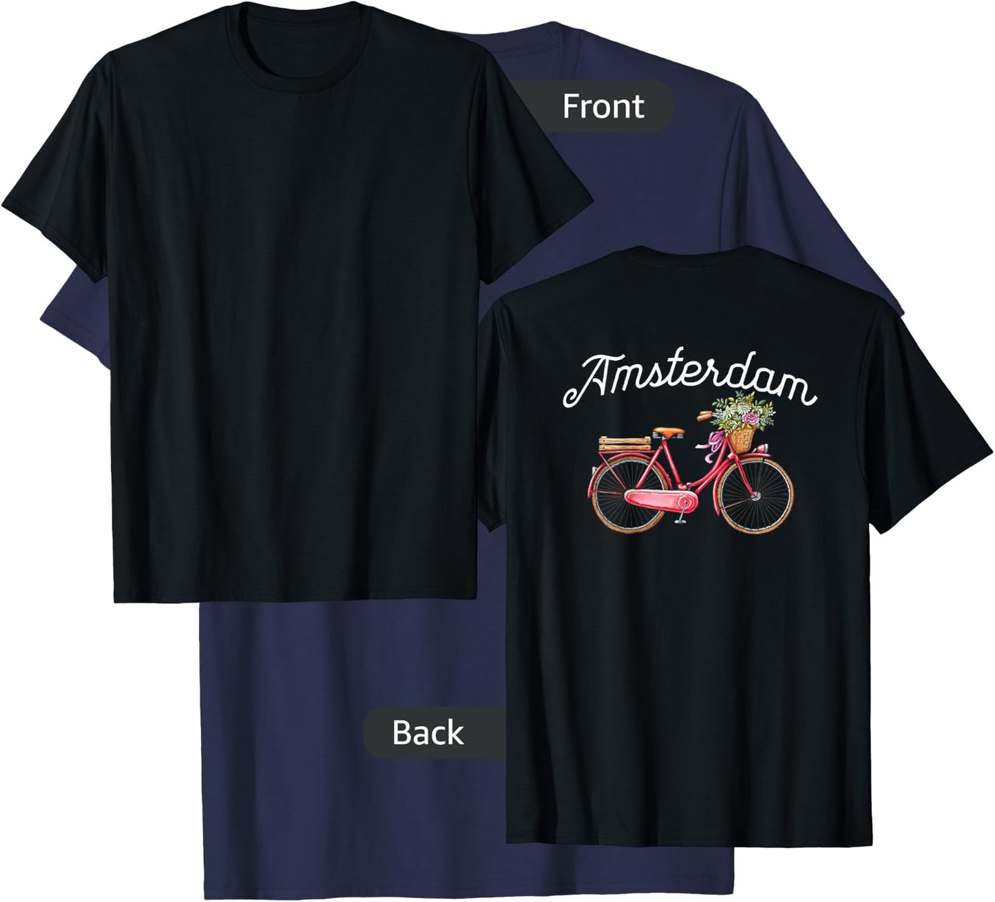 Vintage Women's Bike Amsterdam Floral Design T-Shirt - T-Shirt | Navy