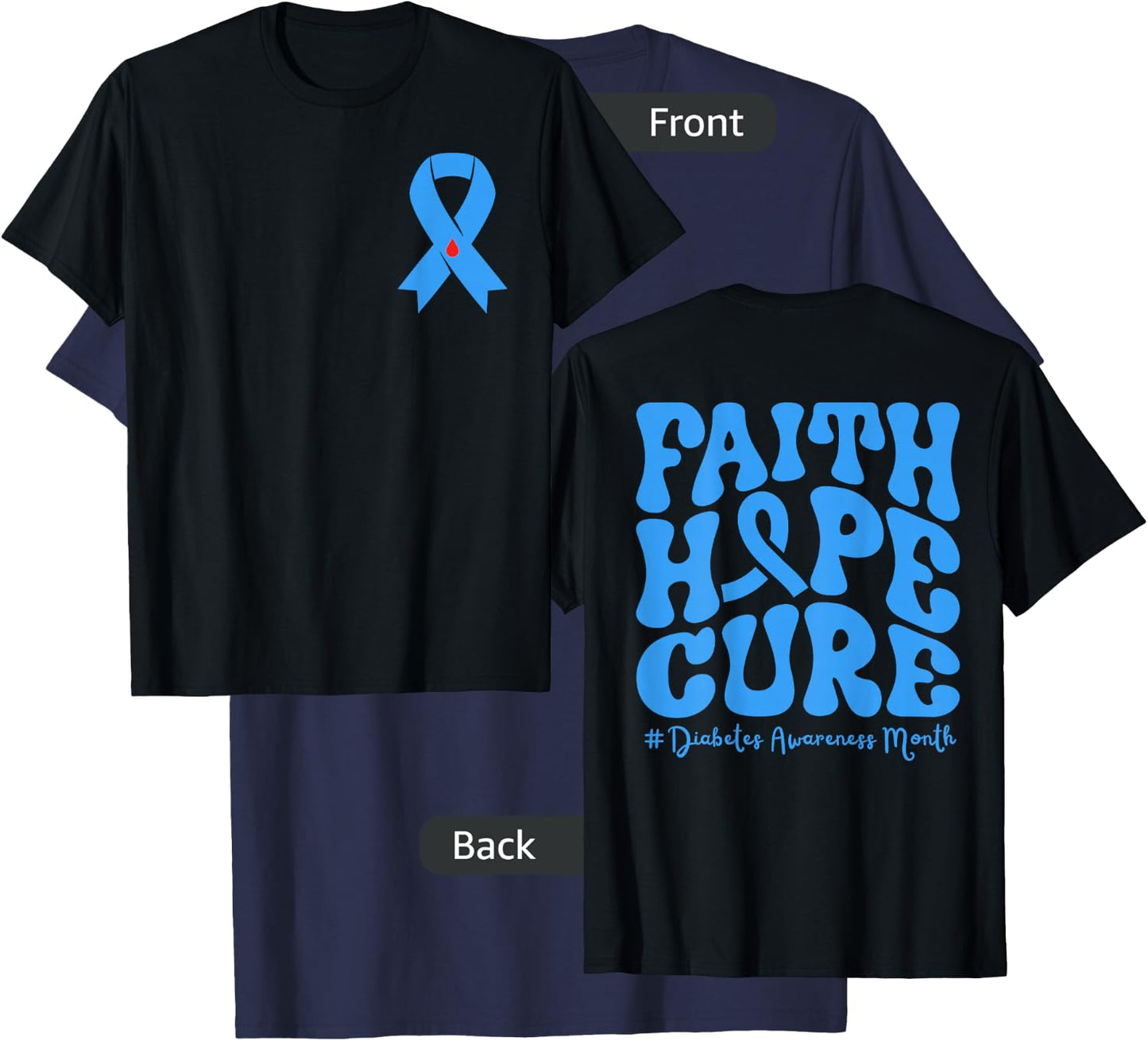 Diabetes Awareness Month Blue Love Ribbon Support T1D T2D T-Shirt - T-Shirt | Navy