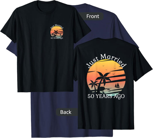 2 Sided Print 50th Wedding Anniversary Just Married 50 Years T-Shirt - T-Shirt | Navy