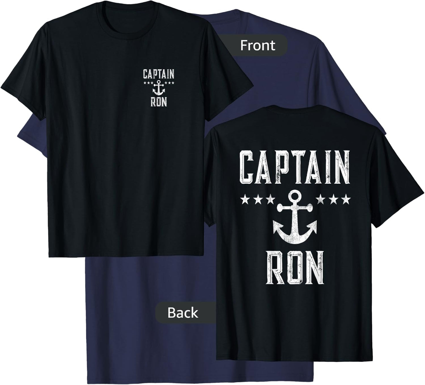 (Printed Both Sides) Retro Captain Ron Personalized Boating T-Shirt - T-Shirt | Navy