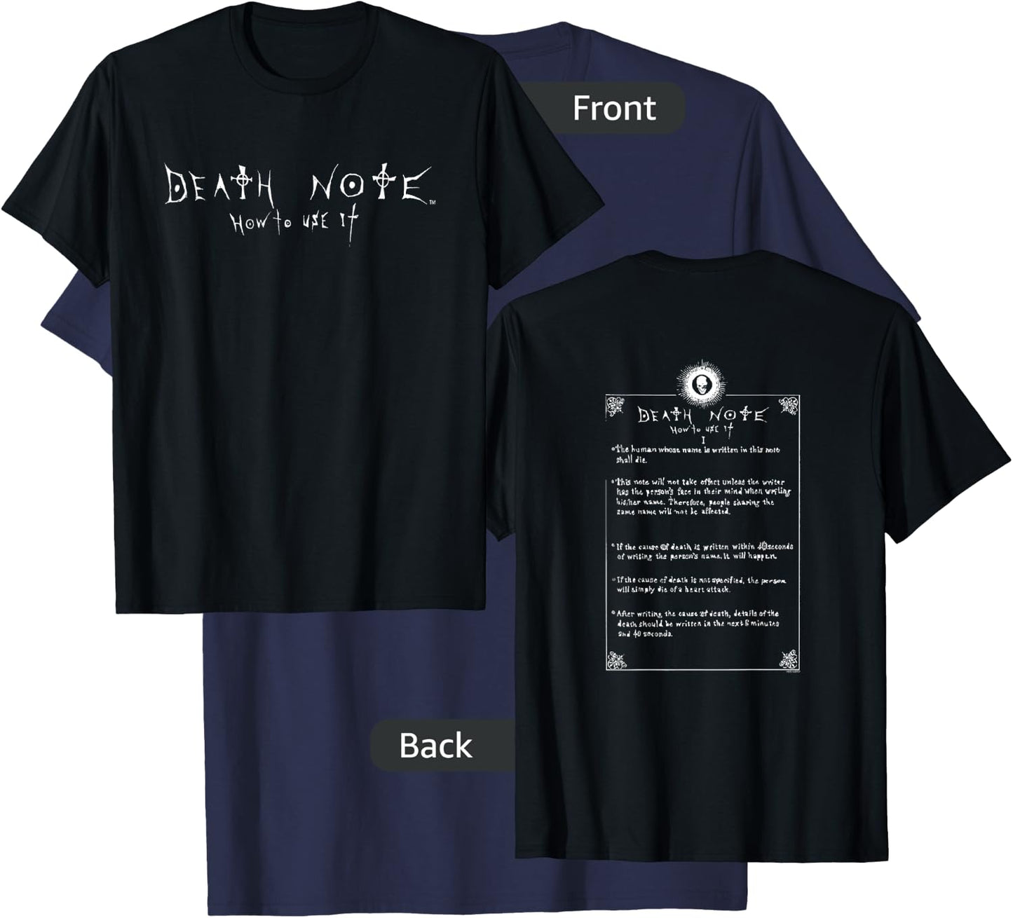 Death Note How to Use It Front and Back Anime T-Shirt - T-Shirt | Navy