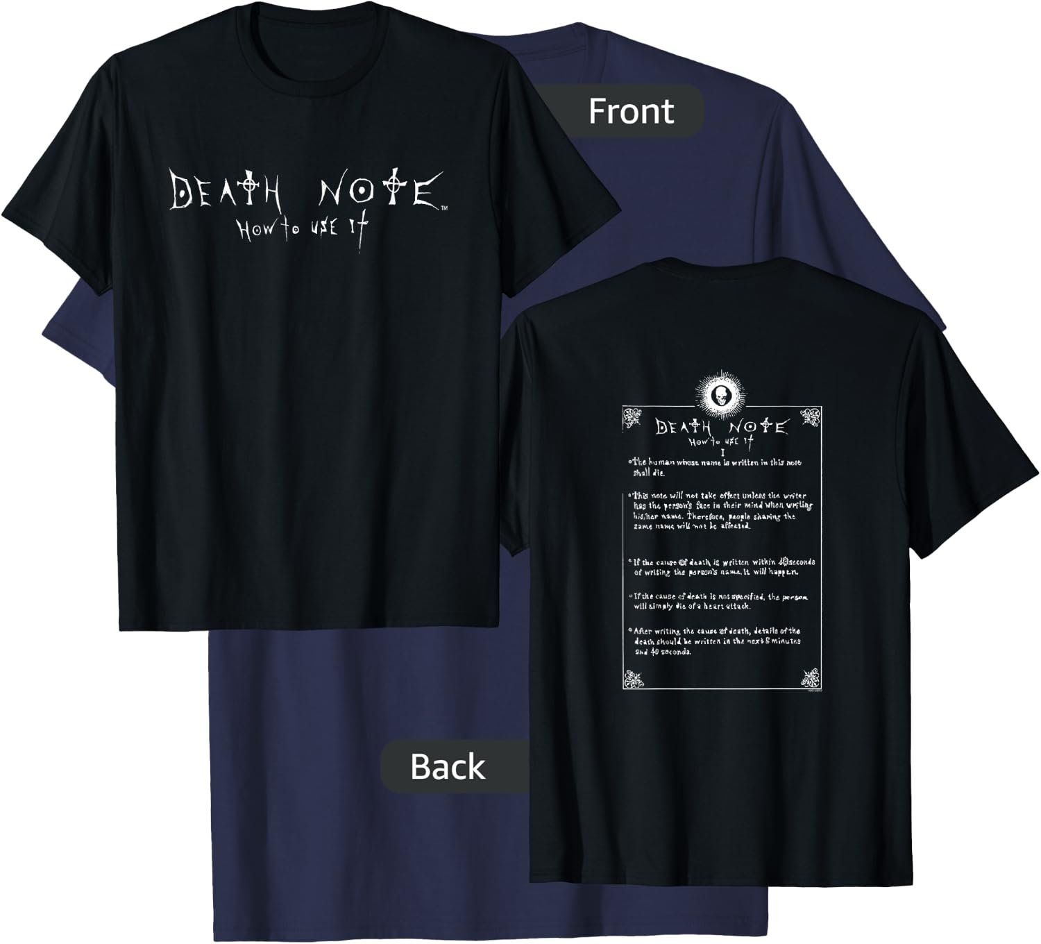 Death Note How to Use It Front and Back Anime T-Shirt - T-Shirt | Navy