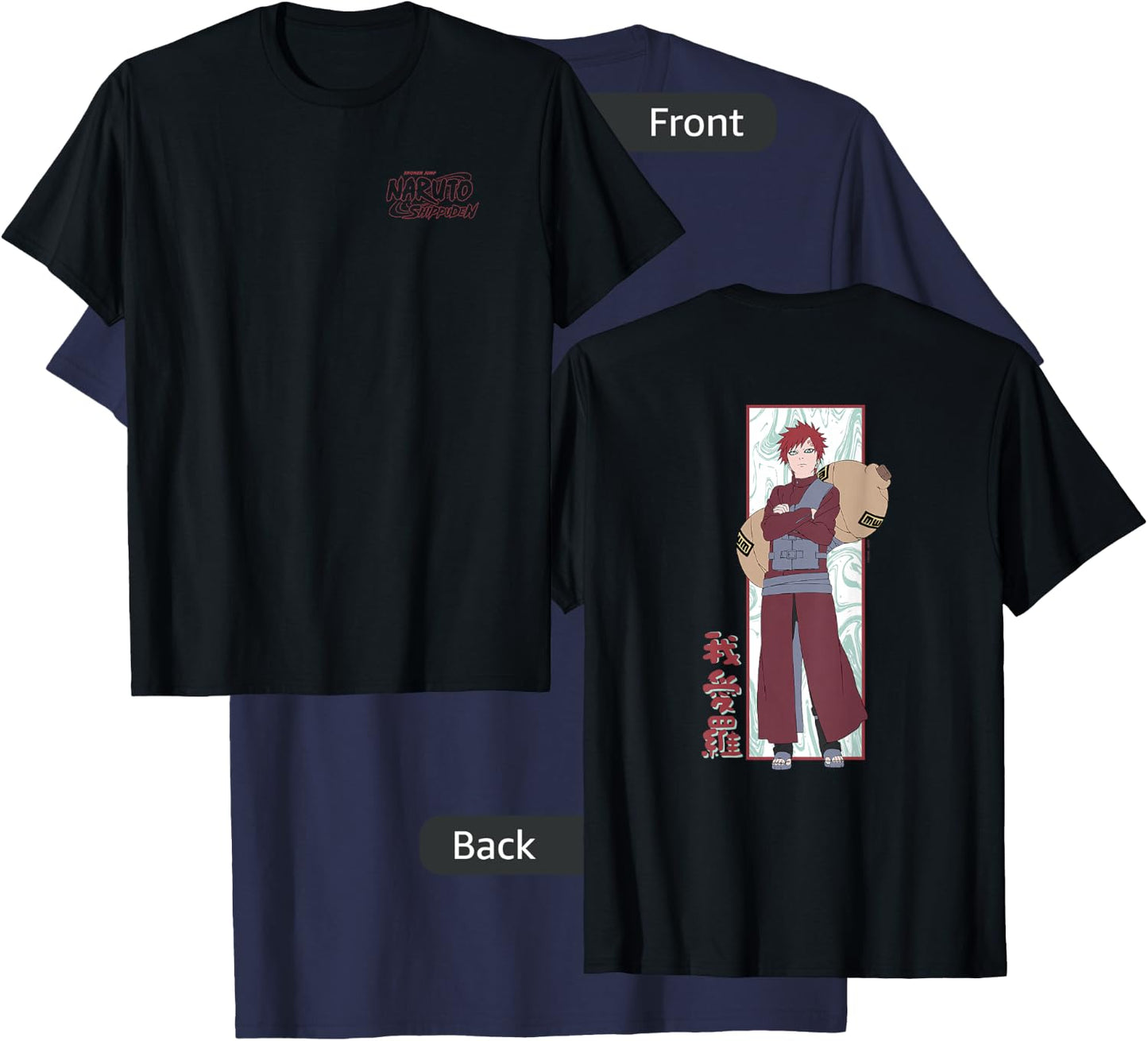 Naruto Shippuden Gaara Marble Background Front Back Anime T-Shirt - T-Shirt | Navy