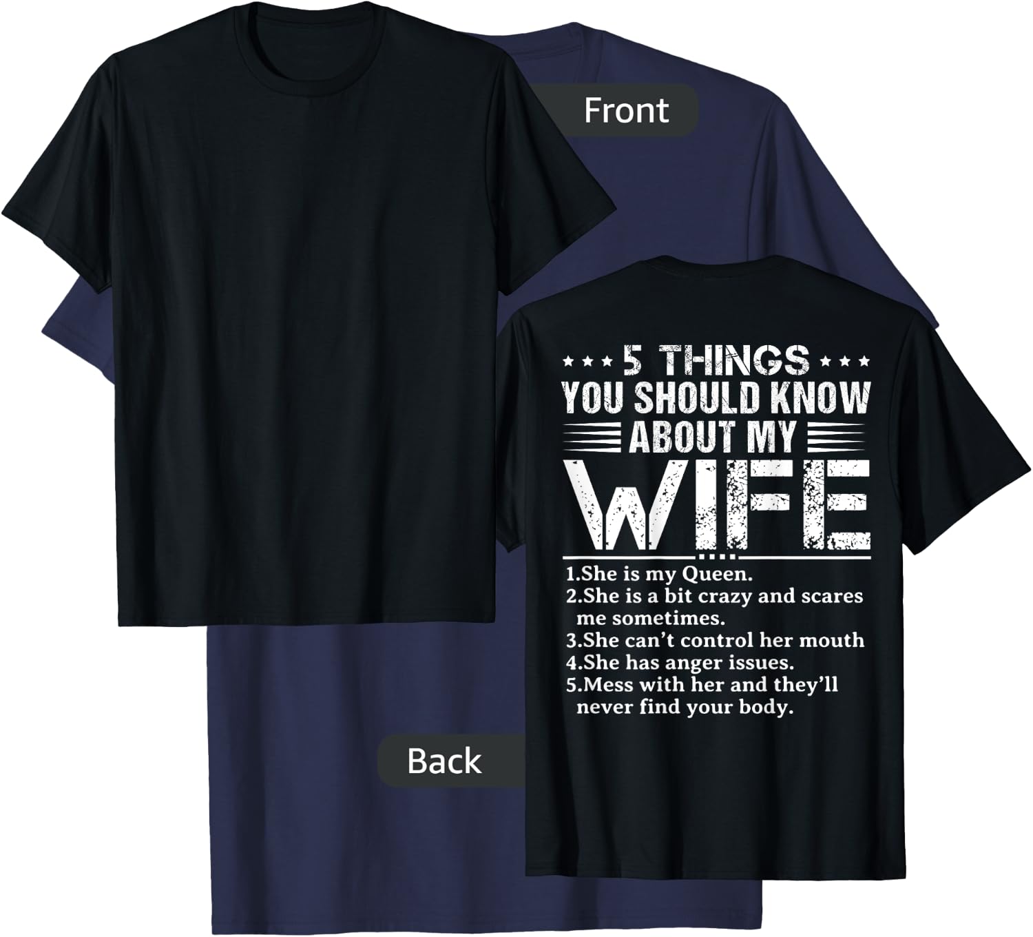 5 Things You Should Know About My Wife (On Back) husband T-Shirt - T-Shirt | Navy