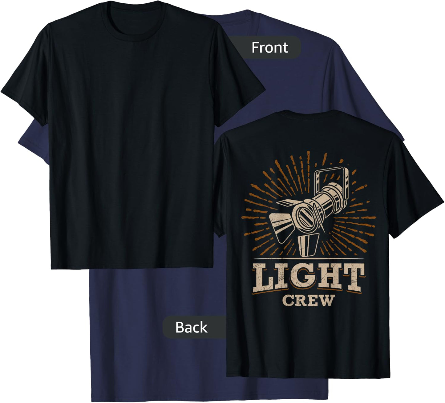 LIGHT CREW Theatre Lighting Technician Black X-Small Classic Fit Short Sleeve Cotton T-Shirt - T-Shirt | Navy