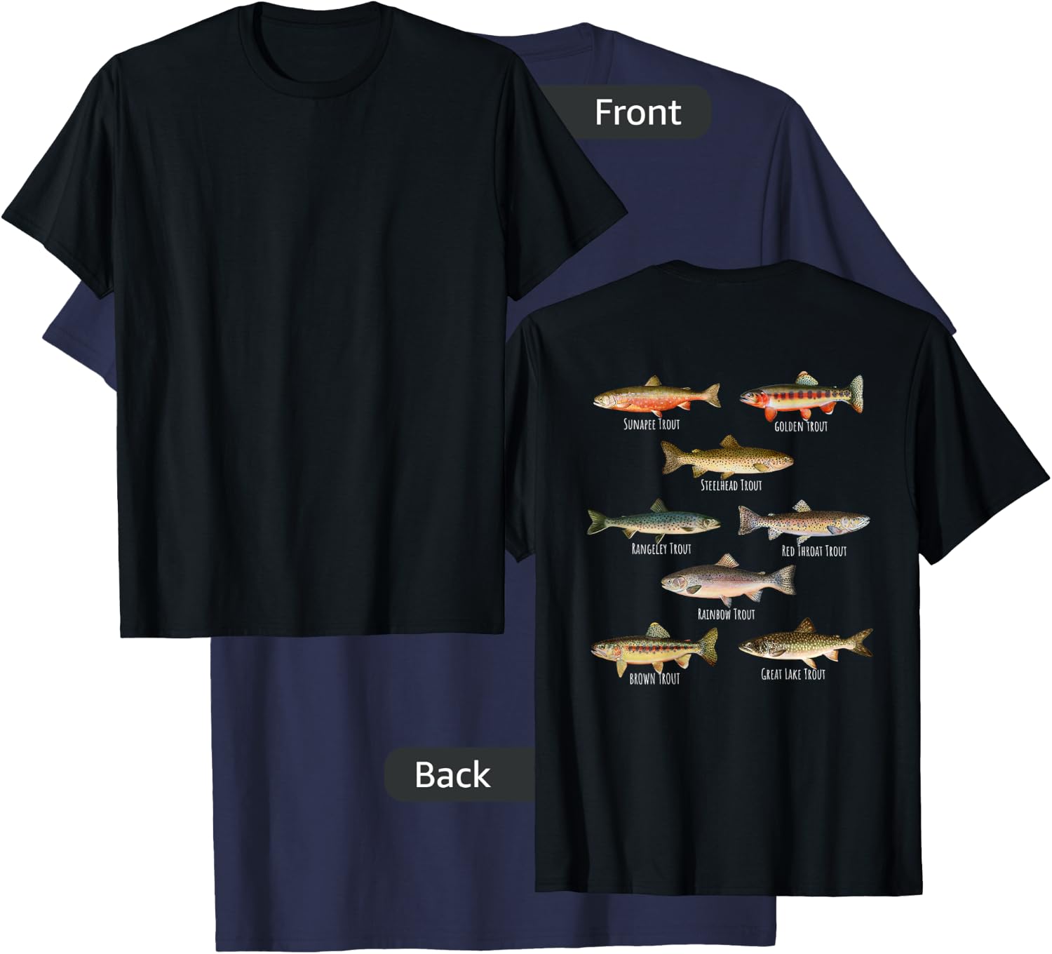 Types Of Trout Fish Species - Fishing Gift DESIGN ON BACK T-Shirt - T-Shirt | Navy