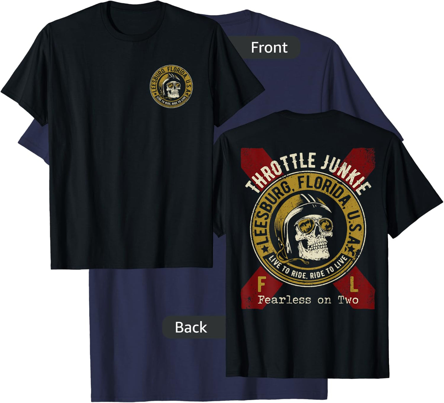 Leesburg Florida USA Motorcycle Biker Skull Design T-Shirt - T-Shirt | Navy