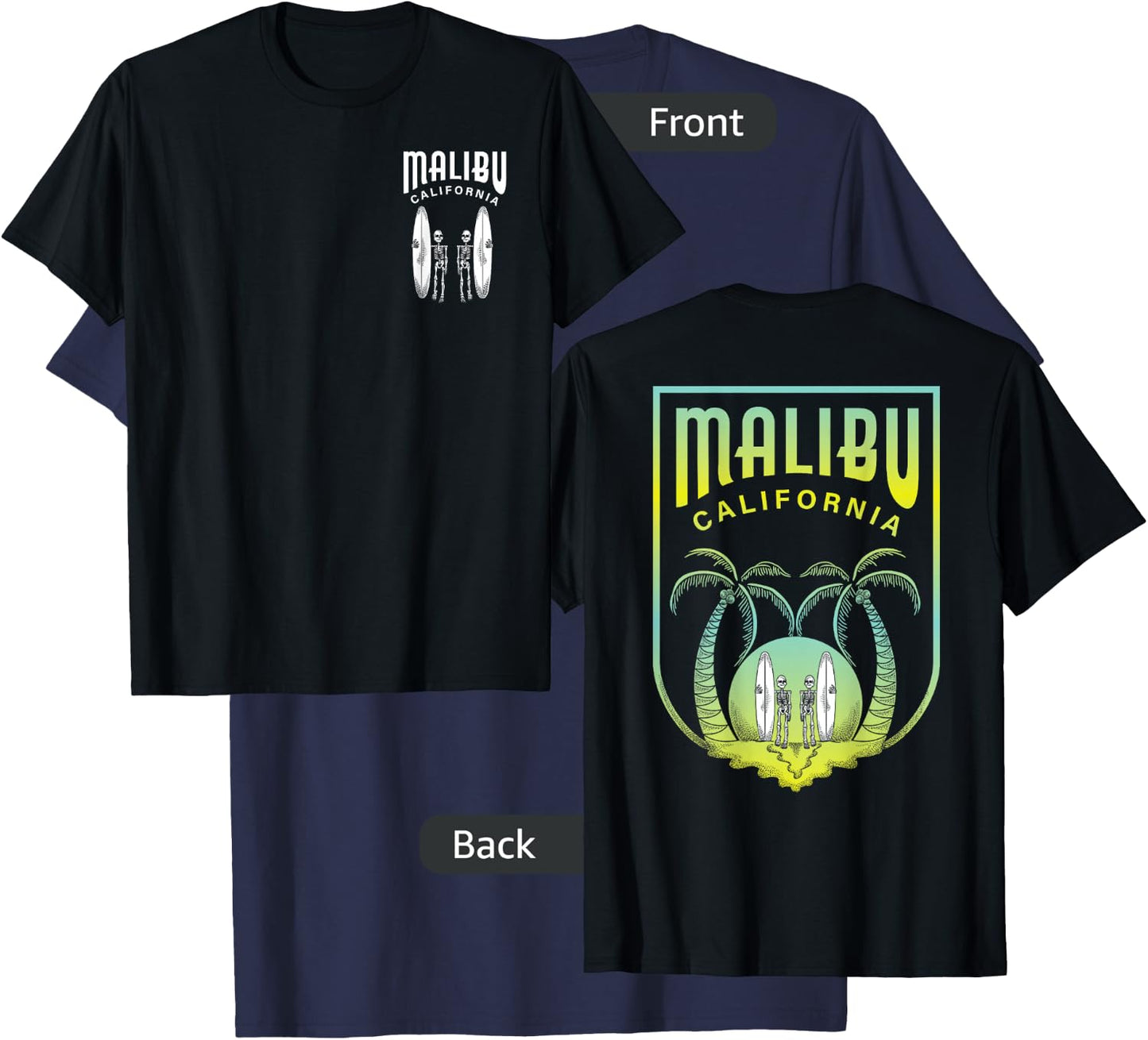 Malibu Beach California Surfing Art - Skeleton Surfers Women Kids T-Shirt - T-Shirt | Navy