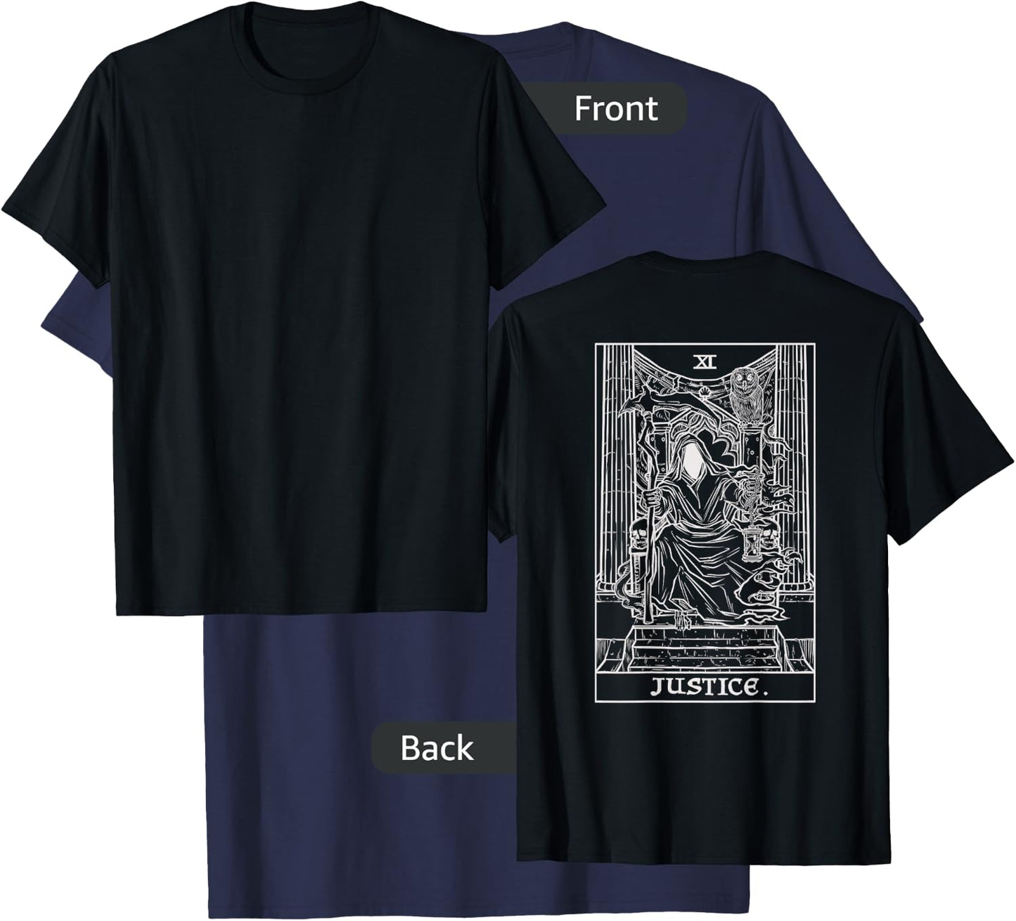 Justice Tarot Card Grim Reaper Halloween Gothic Back Print T-Shirt - T-Shirt | Navy