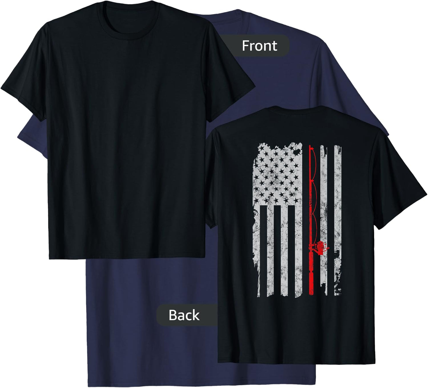 Fishing Thin Red line Rod American Flag Patriotic Fisherman T-Shirt - T-Shirt | Navy