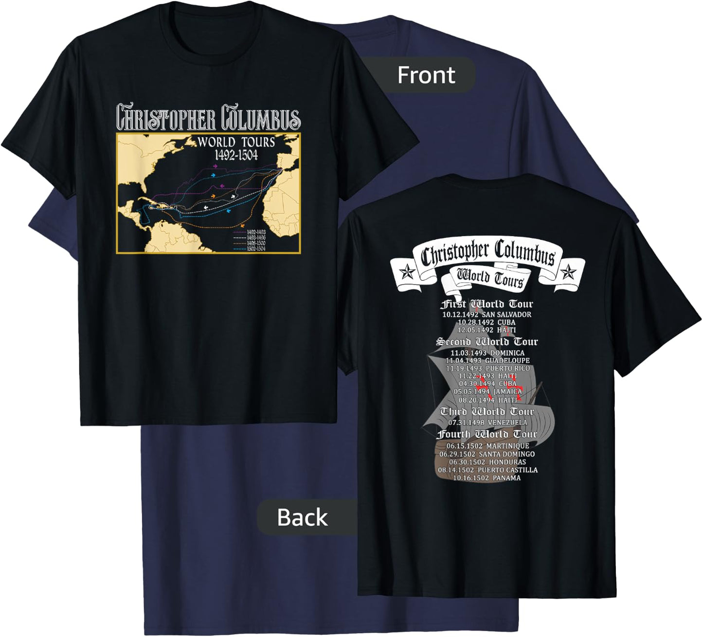 Christopher Columbus World Tours with Backprint Columbus T-Shirt - T-Shirt | Navy