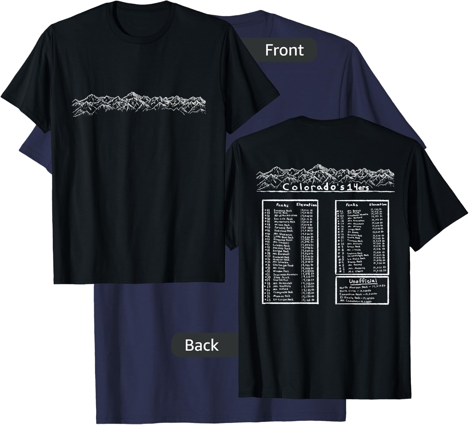 All the Colorado 14ers Mountain Outdoor Hiking Gift T-Shirt - T-Shirt | Navy