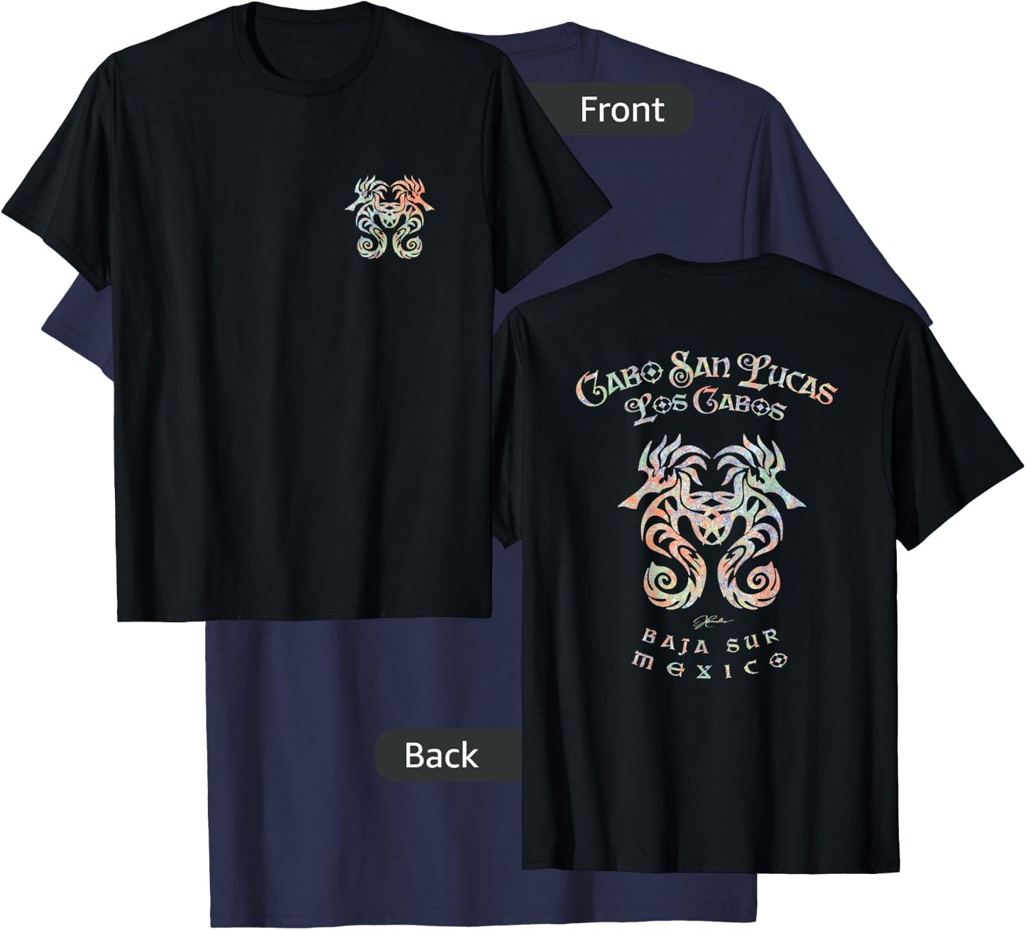 JCombs: Cabo San Lucas, MX, Seahorses (Art on both sides) T-Shirt - T-Shirt | Navy