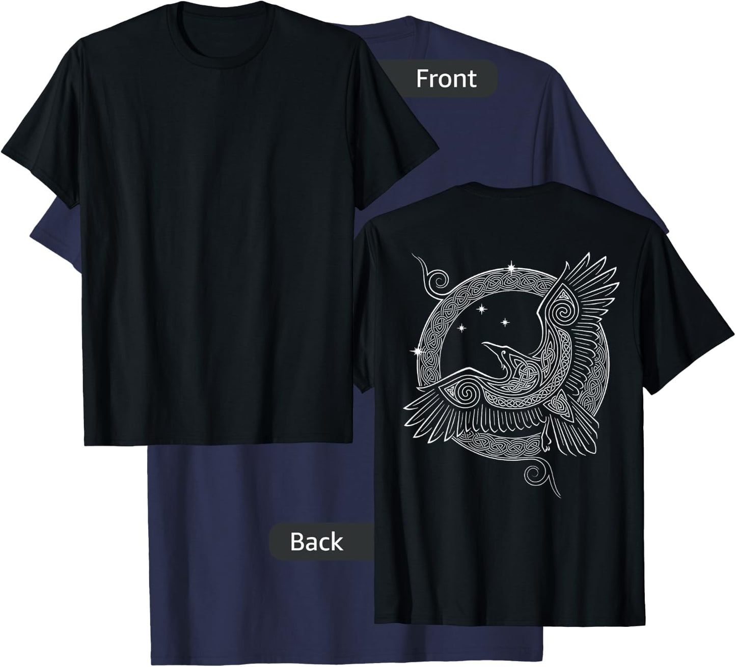 Raven Knotwork Moon Viking (on Back) T-Shirt - T-Shirt | Navy