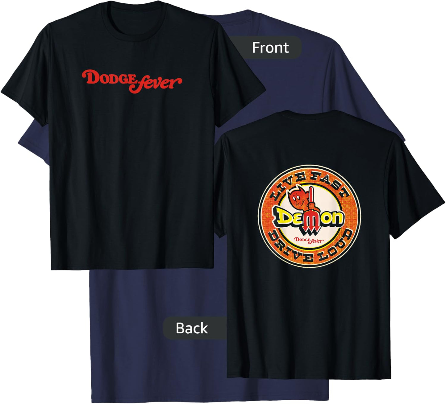 Dodge Fever Demon - Black, Adult, Short Sleeve, , Letter Print, Modern Vintage Style T-Shirt - T-Shirt | Navy