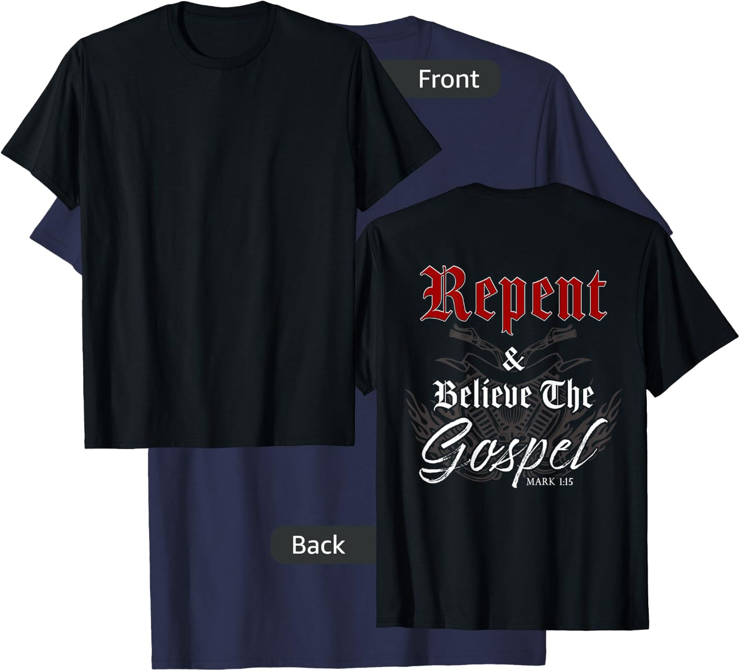 Repent & Believe the Gospel Motorcycle Christian Faith Biker T-Shirt - T-Shirt | Navy