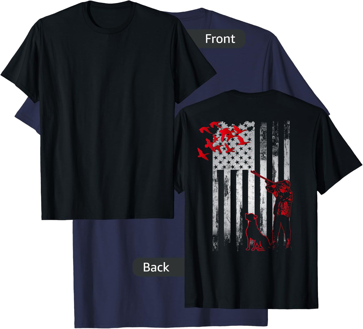 Duck Hunting with Dog Hunters Daddy gift American USA Flag Women Men T-Shirt - T-Shirt | Navy