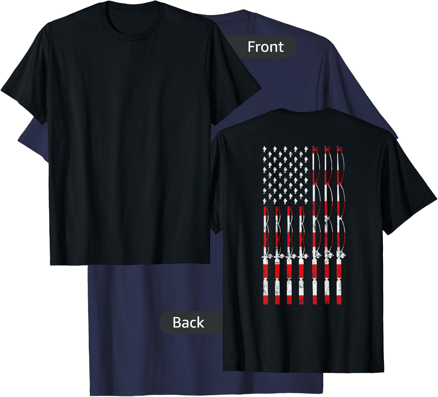 Fishing Pole American USA Flag Patriotic Fishing gift T-Shirt - T-Shirt | Navy