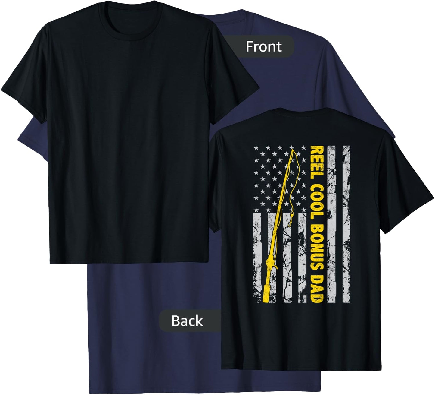 Reel cool Bonus Dad Fishing American Flag gift Fisherman Dad T-Shirt - T-Shirt | Navy