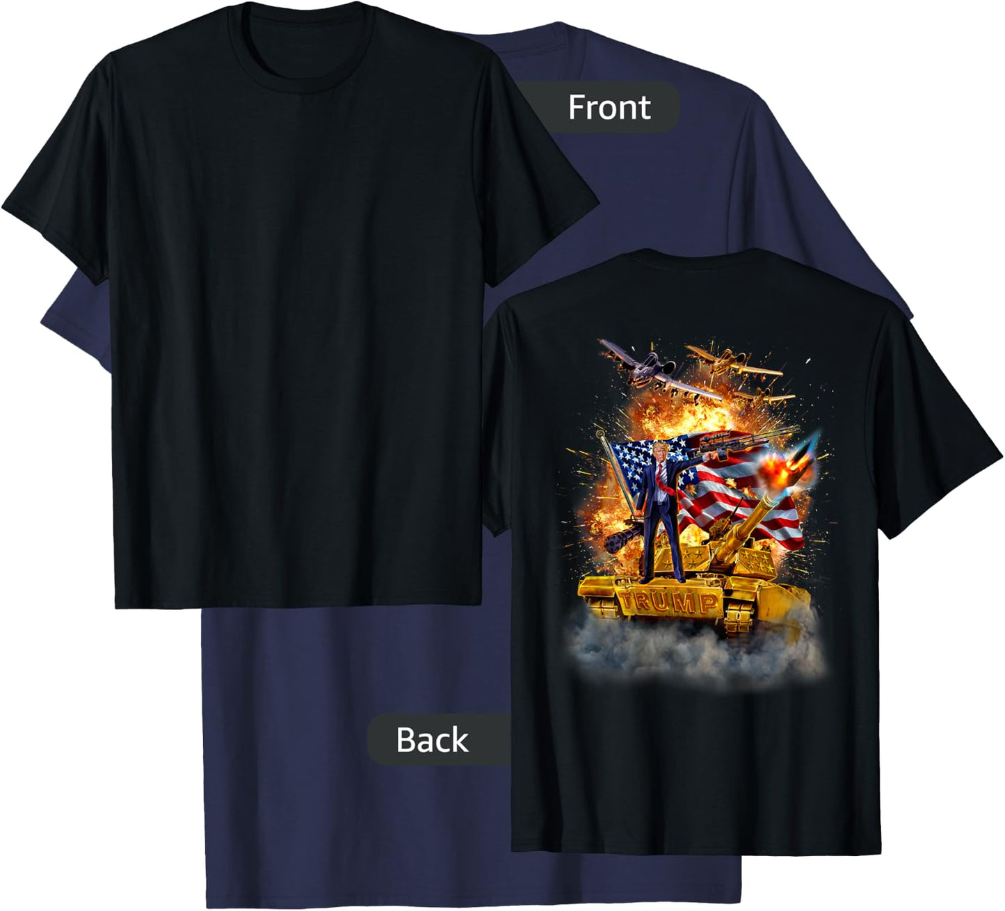 President Donald Trump Rides a Golden Tank T-Shirt - T-Shirt | Navy