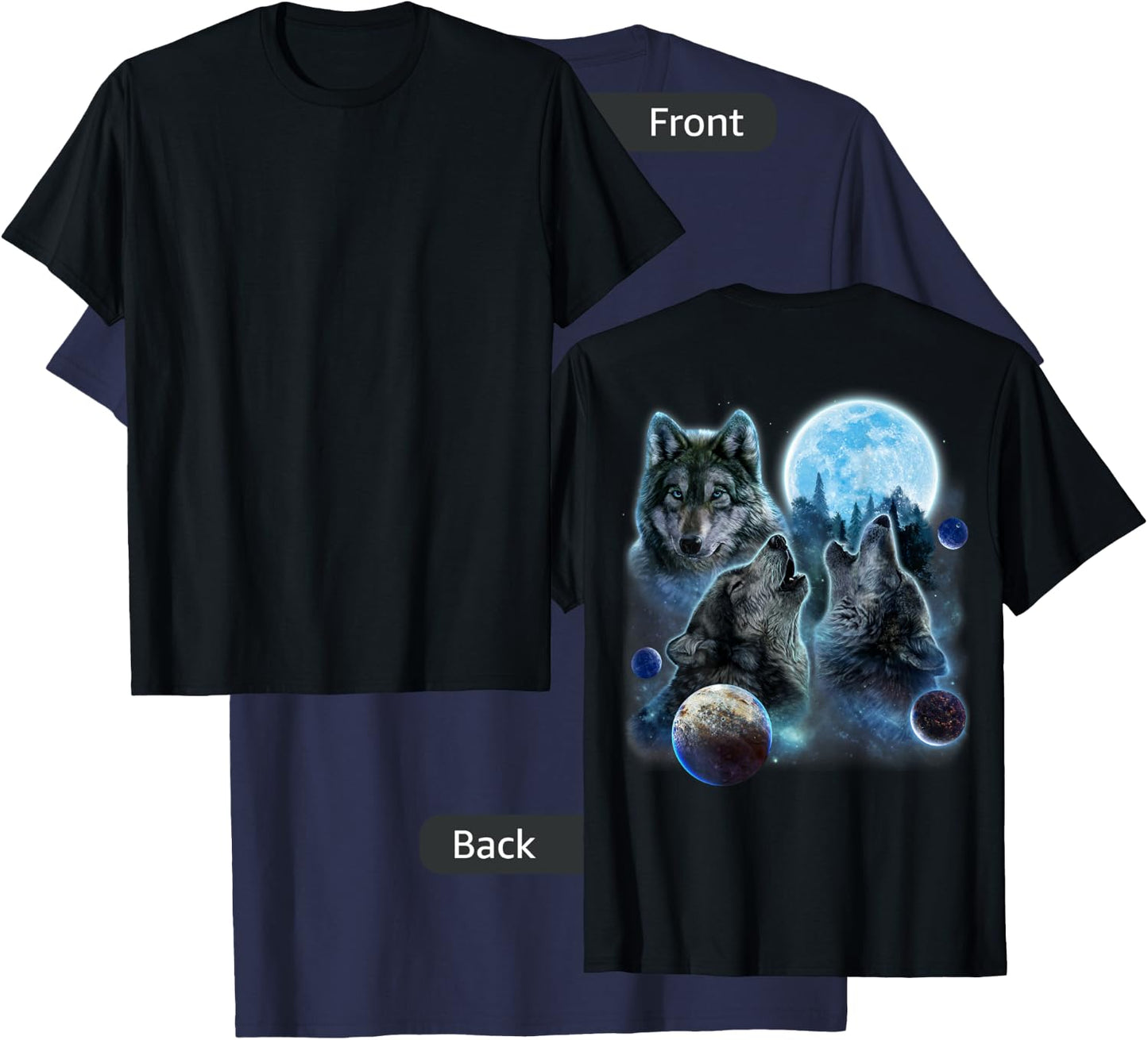 Three Wolf Howling and Moon T-Shirt - T-Shirt | Navy