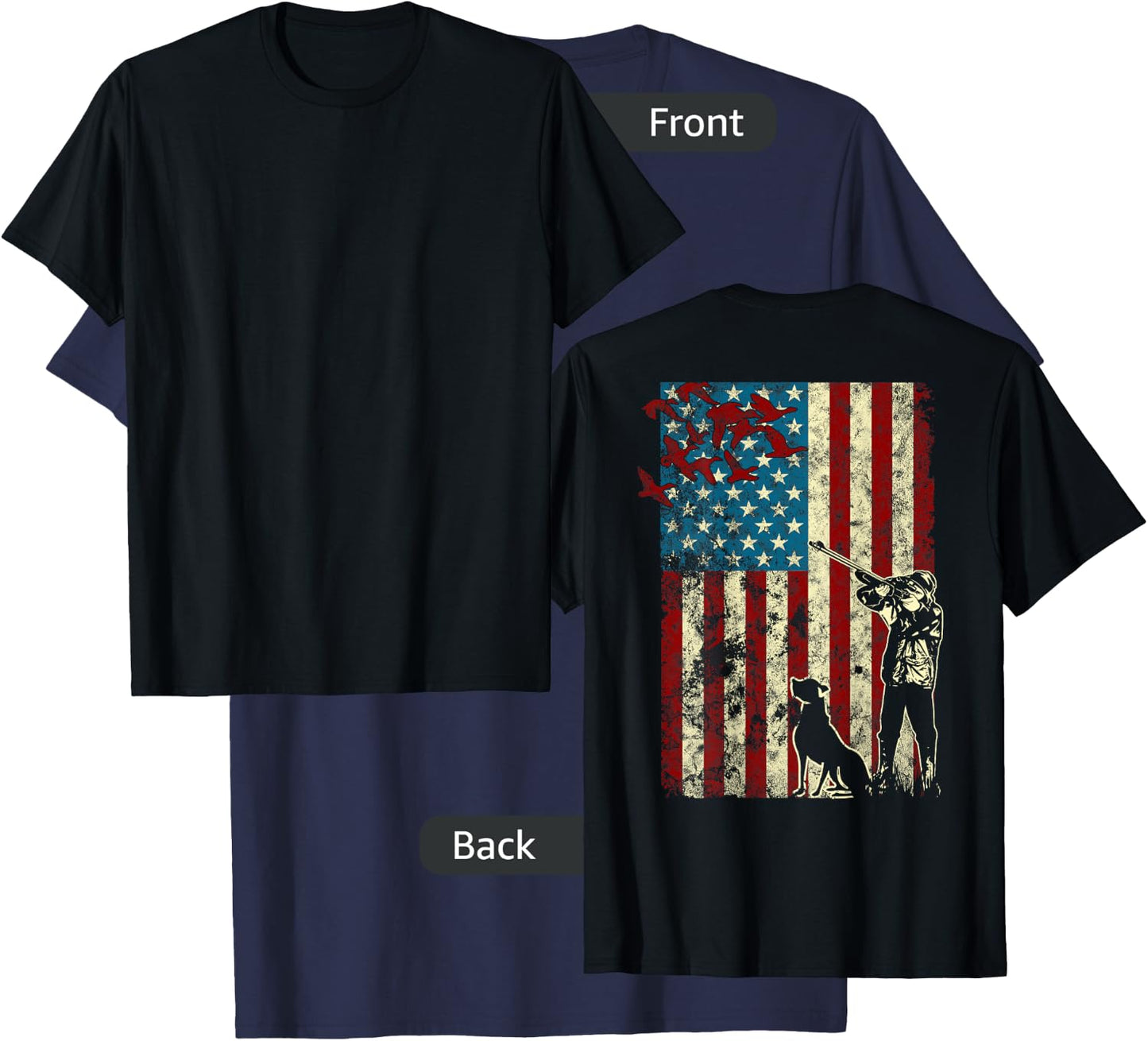 Duck Hunting Distressed Patriotic American Flag gift Hunters T-Shirt - T-Shirt | Navy