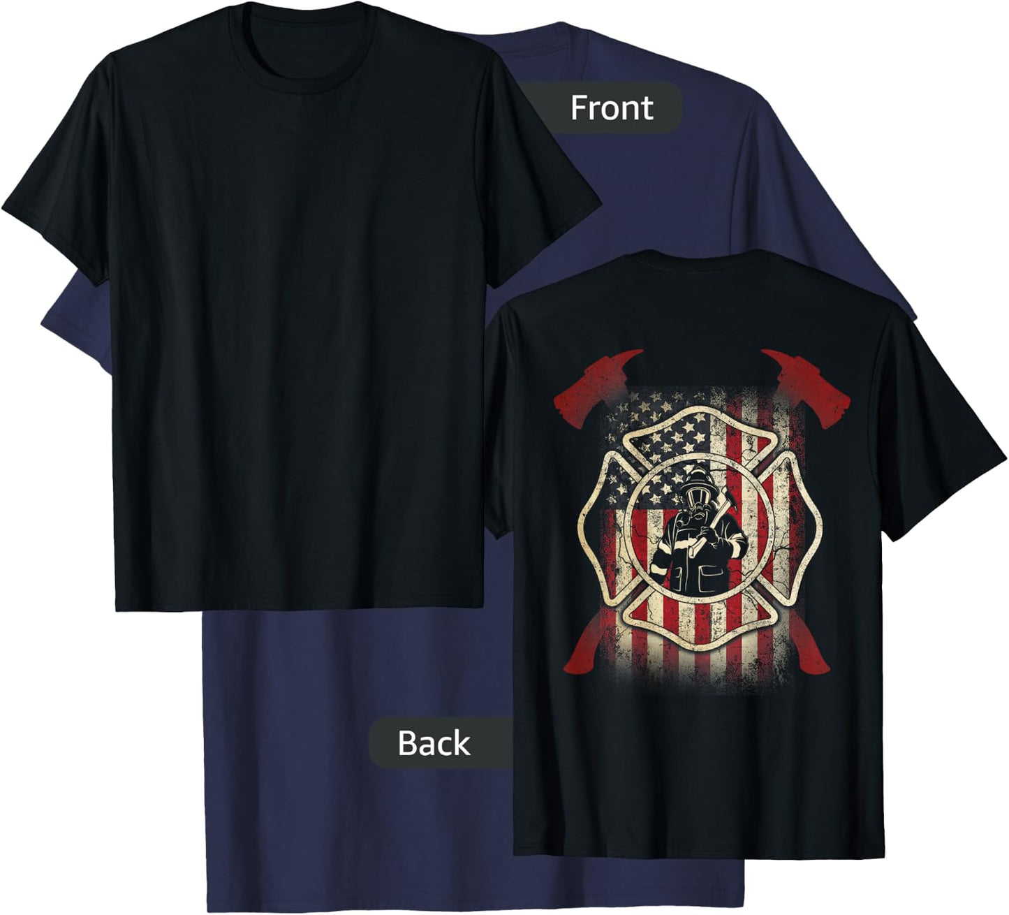 Patriotic Firefighter USA Flag Axe American Flag Fireman T-Shirt - T-Shirt | Navy