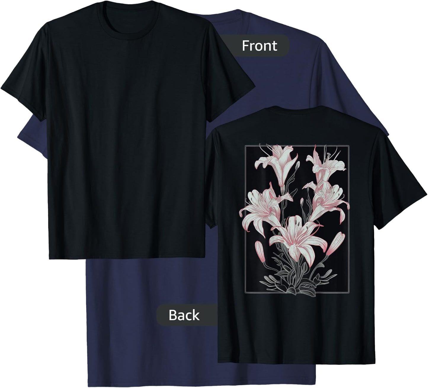 Back print: Beautiful Floral Festival Lily on Lilies Flower T-Shirt - T-Shirt | Navy