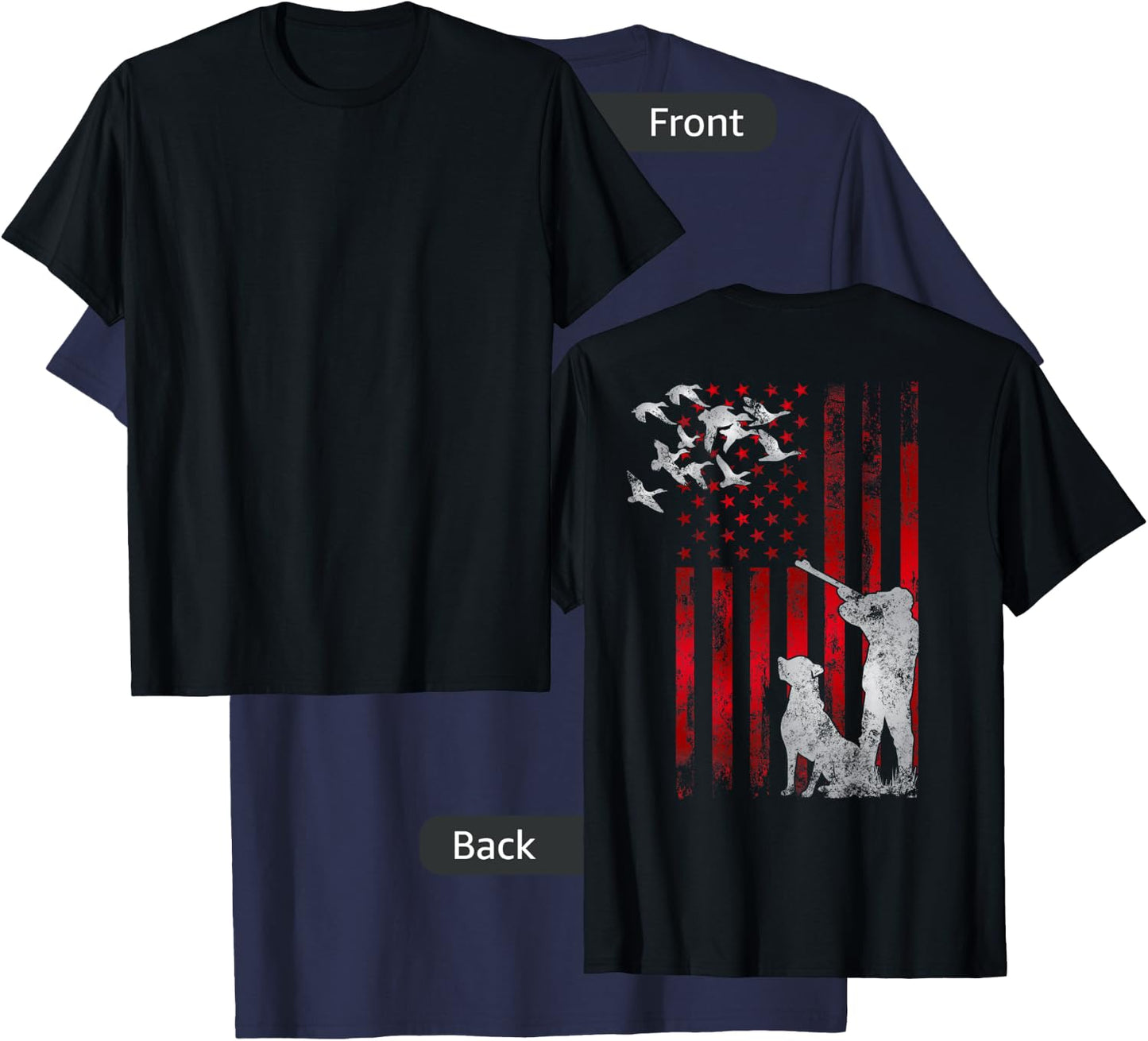 Hunters Distressed Patriotic American USA Flag Duck Hunting T-Shirt - T-Shirt | Navy