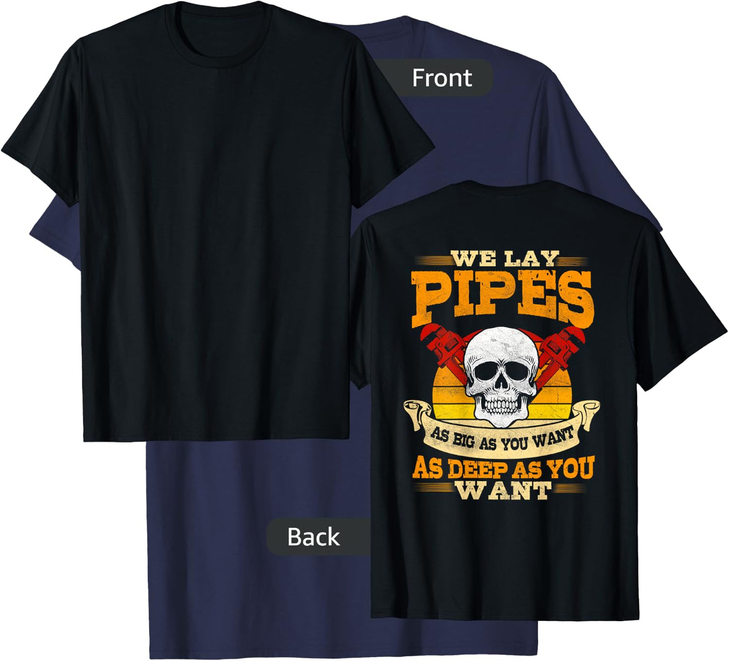 Pipefitter Funny Plumber Image On Back Of Shirt T-Shirt - T-Shirt | Navy