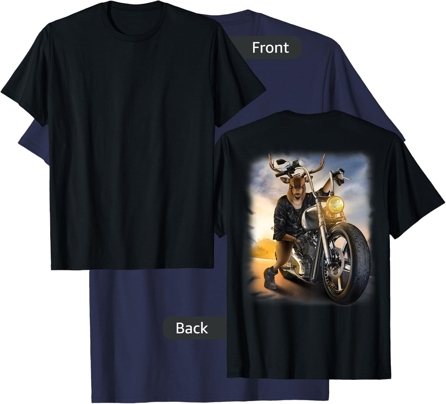 Deer Riding Classic Motorcycle at Sunset T-Shirt - T-Shirt | Navy