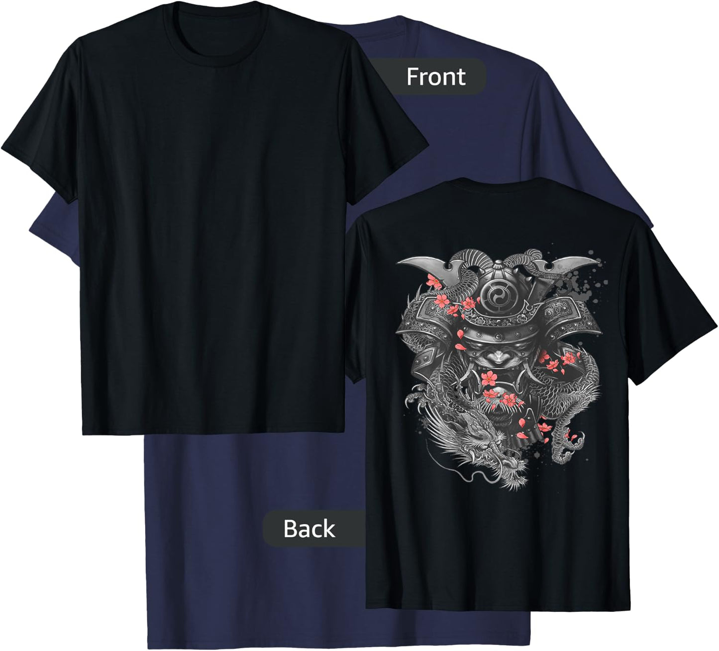 Samurai DESIGN ON THE BACK Oni Bushido Japanese Warrior T-Shirt - T-Shirt | Navy